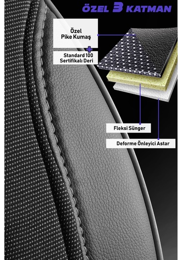 Siyah - Siyah Panda Peru Serisi Pike Kumaş Ön İki Oto Koltuk Kılıfı