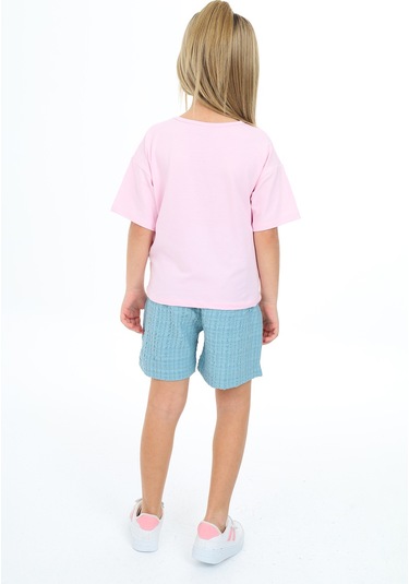 Toontoy Kız Çocuk Baskılı Şortlu Takım Pembe