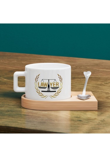 Bk Gift Kişiye Özel İsimli Avukat Tasarımlı-1, Ahşap Altlıklı Seramik Fincan, Meslek Hediyesi, Yeni İş Hediyesi Kobitmeyen137910 Bk Gift