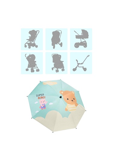 Suntek Bebek Arabası Şemsiyesi Kelepçeli Seyahat Yaz Ayı Ayı Çok Renkli