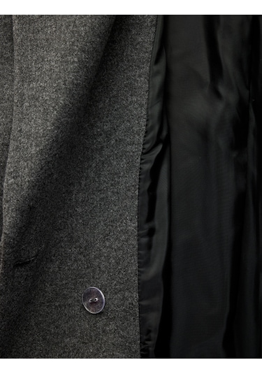 Koton Uzun Kollu Cepli Düğmeli Kruvaze Kemerli Uzun Kaşe Kaban Antrasit 6wak00270ew Antrasit