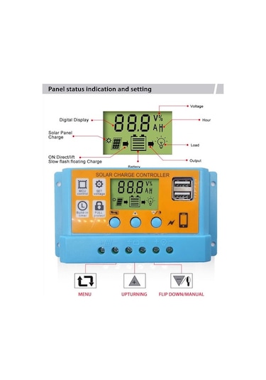 Electric 12v-24v Dijital Güneş Şarj Kontrolcüsü, Akıllı Regülatör, 30a, 390w, 12v/780w, Usb Şarj, Solar Panel Regulator