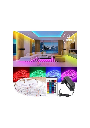 2.5 Metre 16 Renk Kumandalı Renk Değiştiren Rgb Şerit Led Işık Seti Sb-6544