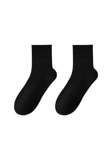 Siyah 1 Çift Çorap Kalınlaştırılmış Elastik Kaymaz Orta Tüp Düz Renk Eşleşen Zemin Çorapları Sıcak Yumuşak Ddor Ter Emici Dört Mevsim Çorapları Siyah