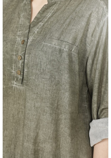 Uzun Kol Şile Bezi Akasya Bluz Haki Hk