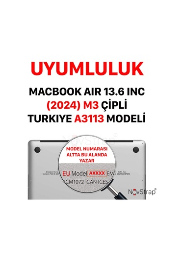 Novstrap  Macbook Air M3 13.6 İnç A3113 İle Uyumlu Türkçe Q Klavye Siyah Klavye Koruyucu Kılıf Karışık Çok Renkli