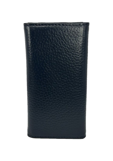 Hakiki Deri Organizer Dikey Anahtarlık Siyah Bronz