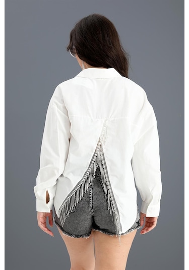 Gömlek Cepli Arkası Zincir Detaylı - Beyaz-beyaz Beyaz