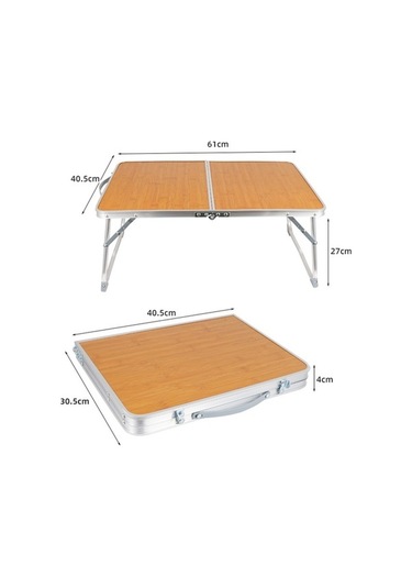 Prestigegoods Taşınabilir Kamp Piknik Masası Bambu Tahta + Alüminyum Katlanır Masa 61x40.5x27cm 001 Sarı