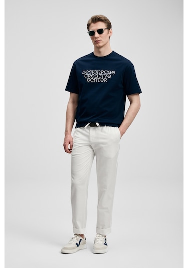 Lufian Frank Modern Grafik T- Shirt Lacivert Lacivert 111020284100200 Lacivert