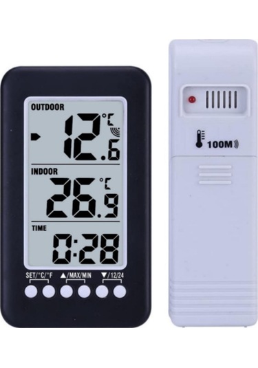 Folinda Dijital Lcd Zaman Ve Sıcaklık Gösterici, İç/ Dış Sıcaklık Ölçümü, Kablosuz Verici Cj3315rf - Pil Dahil Değil
