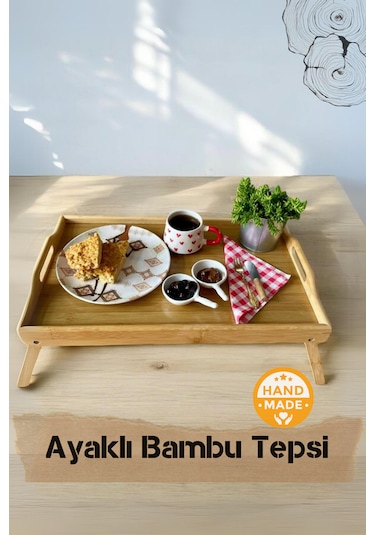 El Yapımı Bambu Ayaklı Katlanabilr Tepsi 50 X 30 Cm