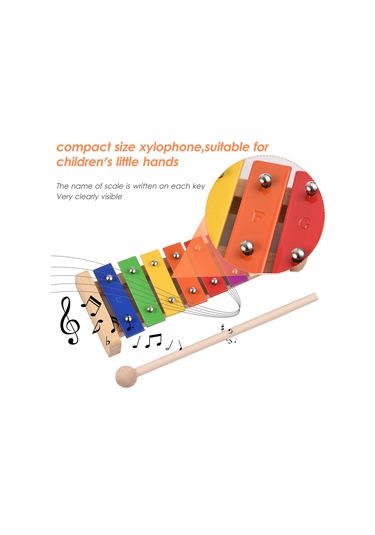 Tuşlu Kompakt Boyutlu Ksilofon Glockenspiel Ahşap Tokmaklı Perküsyon Müzik Aleti Oyuncak Çocuklar İçin Hediye