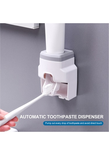 Teltree Otomatik Diş Macunu Dispanseri - 2'li Diş Fırçası Askılı, Vakum Teknolojili, Duvar Hijyenik Beyaz