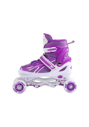 Paten Ayarlanabilir 2+2 Ve 2+1+1 Işıklı Metal Gövde Alıştırma Pateni Çantalı Mavi