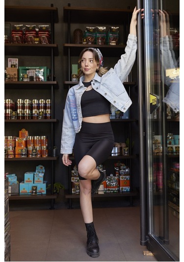 Yüksek Bel Biker Tayt Toparlayıcı Spor Şort Siyah