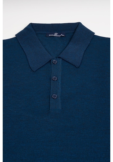Woolen World Polo Yaka Battal Büyük Boy Yünlü Triko Kazak İndigo