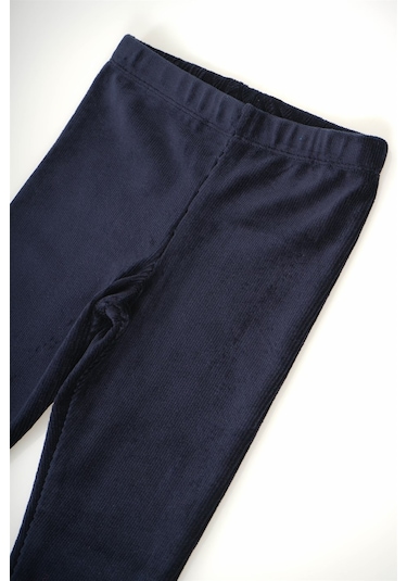 Kız Çocuk Bel Lastikli Fitilli Kadife Tayt Lacivert