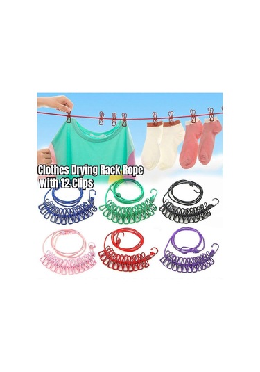 Ganzhoushop Geri Çekilebilir Giysi Kurutma Askısı İpi 12 Klipsli Taşınabilir Çamaşır Askısı Çamaşır Kurutma Askısı Kamp İçin Giysi Askısı Çok Renkli
