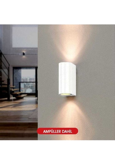 5 Adet Gün Işığı Ledli Beyaz Kasa Çift Yönlü Dekoratif Iç Ve Dış Mekan Duvar Apliği Beyaz