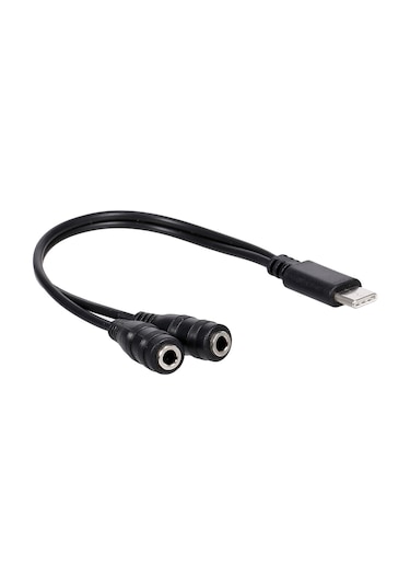 Yaozixa Type-c'den 3.5mm' E Çift Ses Çevirici, İki Kulaklık İçin Ses Bölücü Kablosu Siyah, Bakır Çekirdek, 20cm