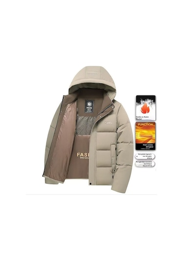 Edwardest Sonbahar/kış Kalınlaştırılmış Grafen Kapüşonlu Kadın Pamuklu Mont Siyah Altın Astarlı Pamuk Astarlı Sıcak Mont Haki