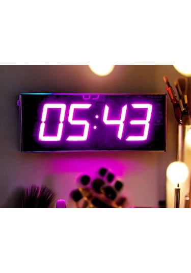 Dijital Led Duvar Ve Masa Saati Ve Derece - Pembe Kasa Ölçüsü: 16x40 Cm