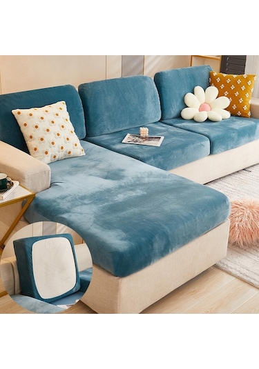 Mavi Kadife Kanepe Minder Örtüsü Oturma Odası Köşe Kesit Kanepe Koltuk Örtüsü 200gsm Kalınlaşmak Elastik Mobilya Yastık Koruyucu Normal Size L-s