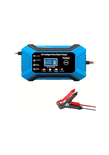 Boatshop1 Teısqı 12v 6a Hepsi Mavi Akıllı Araç Akü Şarj Cihazı Avrupa Düzenlemeleri Lcd Ekranlı Otomatik Mod Değiştirme 110v 220v