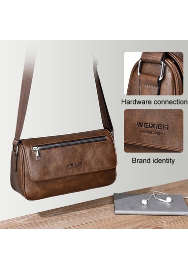 Sones Weıxıer D514 Erkek Çapraz Askılı Su Geçirmez Tek Omuz Çantası Büyük Kapasiteli Yolcu Haberci Sırt Çantası Kahverengi