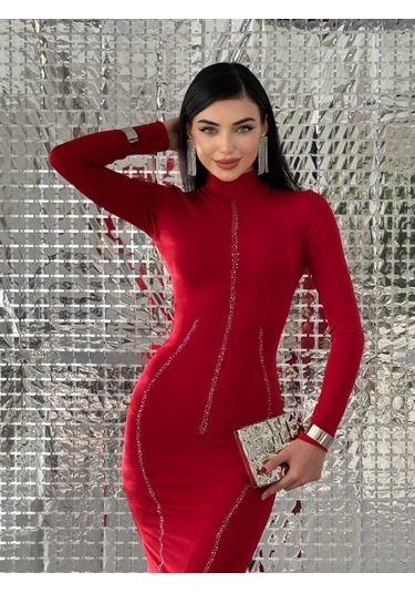 Ivo Taşlı Elbise Kırmızı