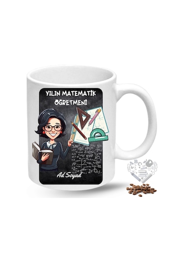 Matematik Öğretmeni Kadın Öğretmenler Günü Hediyesi İsimli Baskılı Porselen Kupa Bardak Beyaz