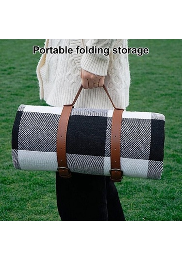 Prestigegoods 150x200cm Taşınabilir Nem Geçirmez Piknik Mat - Siyah / Gri / Beyaz Izgara, Açık Hava, Yürüyüş, Kamp Altın
