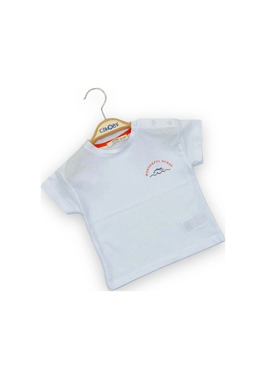 Çikoby Erkek Bebek Wonderful Ocean Yazılı Pamuklu Tshirt-11667 Beyaz