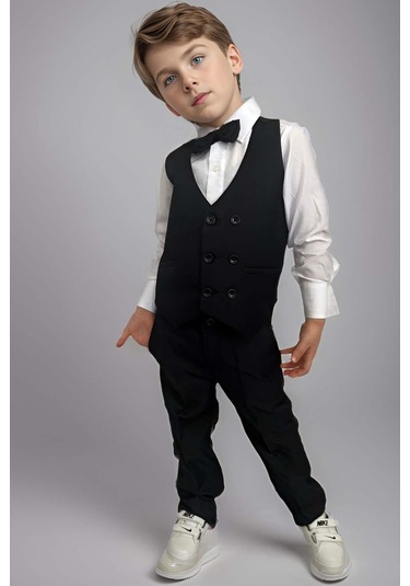 Riccotarz Erkek Bebek Takım Elbise Siyah Yelekli Alt Üst Takım 001