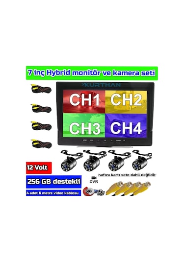 Tarımsal Araçlara 7'' Dvr Ekran Ve 4 Ad Beyaz Ledli Kamera Seti