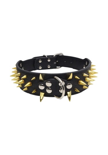 Magideal Suntek Keskin Çivili Perçin Pu Deri Köpek Tasması Siyah S Siyah