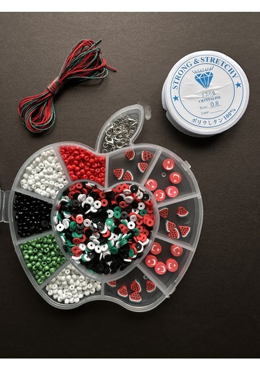 Karpuz Figür Boncuklu Elma Desenli Kutuda Takı Yapım Seti