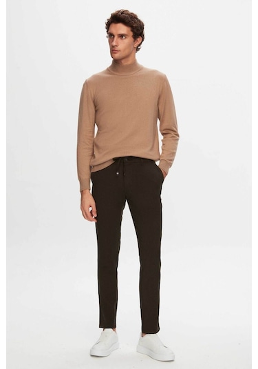 D's Damat Regular Fit Bej Pamuk Karışımlı Yarım Balıkçı Triko Kazak Bej