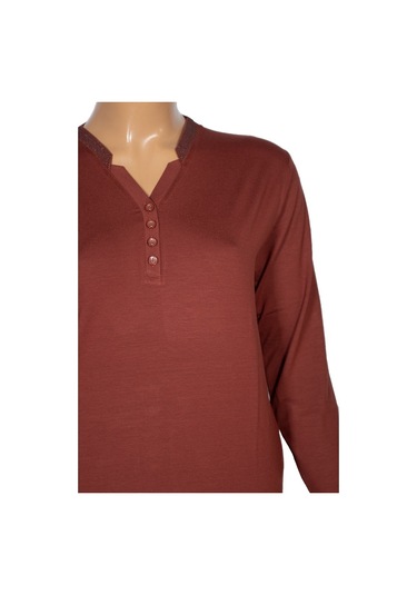 Cimariva Kadın Neval Büyük Beden V Yaka Taşlı Taba Bluz