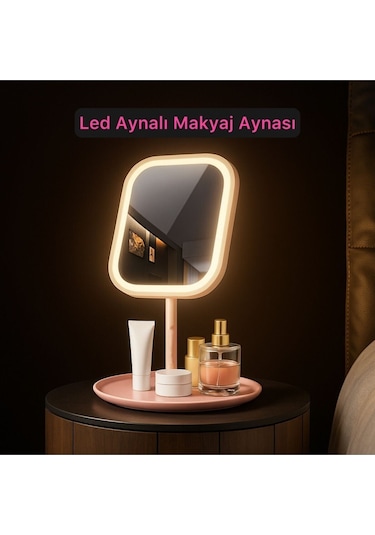 Reoona Led Işıklı Makyaj Aynası Dokunmatik, 3 Işık Modlu, Şık Tasarım Pembe