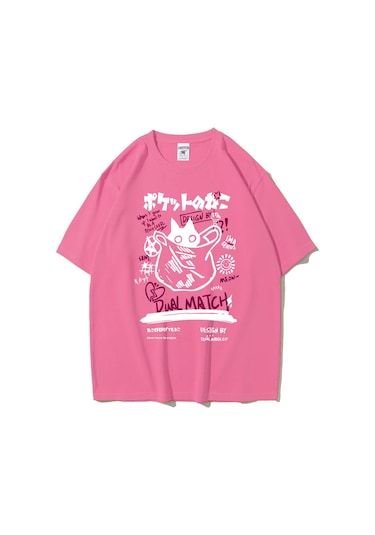 Teekossc 2024 Yaz Kedi Baskılı Harajuku Kawaii Erkek Kadın T-shirt Y2k Streetwearmor Mor
