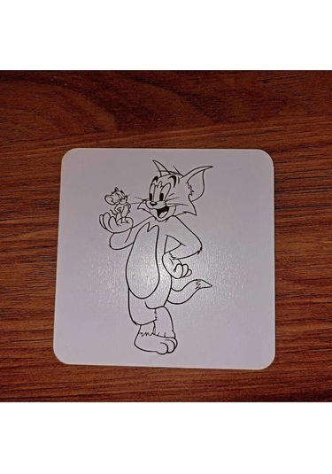 Lavanta Tasarım Tom And Jery Ahşap Bardak Altlığı Beyaz