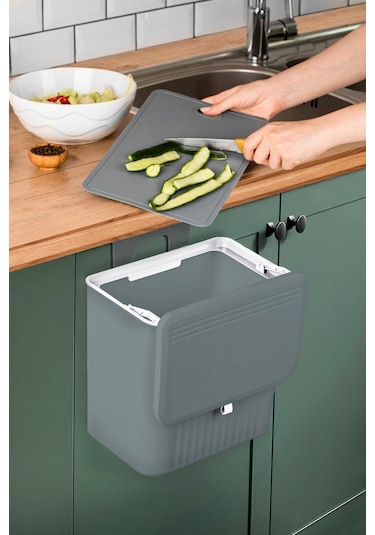 Tfx Çift Yön Kapak Tezgaha Asılabilir Çöp Kovası Gri Gri