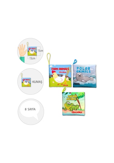 3 Kitap Tox İngilizce Çiftlik Hayvanları , Kutup Ve Safari Hayvanları Kumaş Sessiz Kitap E119 E125 E130 - Bez Kitap , Eğitici Oyuncak , Yumuşak Ve Hışırtılı