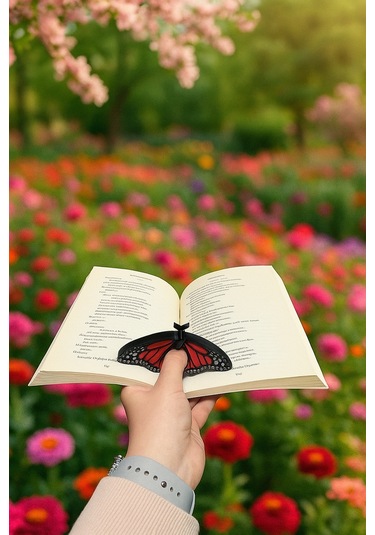 Kitap Ayracı - Sayfa Tutucu - Tek El Kitap Okuma Aparatı Kırmızı Kelebek