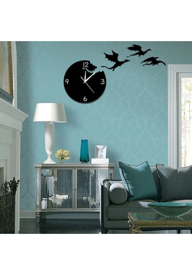 Gatherco Yaratıcı Akrilik Duvar Saati Uçan Ejderha Sessiz Kendin Yap Duvar Sticker Duvar Saati Çocuk Odası Dekorasyonu Aynalı Duvar Saati Diğer