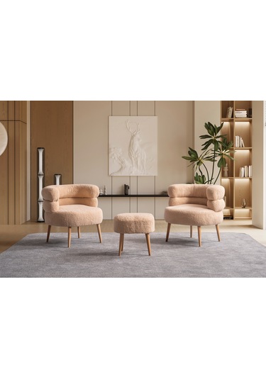 Barel Özel Tasarım Çay Seti Koltuk Takımı,berjer Ve Puf Ofis Balkon Cafe Bahçe Salon Mobilyası 3 Lü Takım Bej Bej