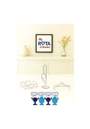 Servis Sunum Seti, Rota Kağıt Havluluk, Kare Peçetelik, Üçgen Nihale, Üçlü Set, Paslanmaz Çelik Tel Krom