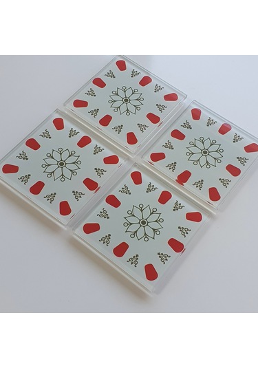 Decorita Cam Bardak Altlığı | Acem Kahveci-Kırmızı | 4'lü Takım Kırmızı